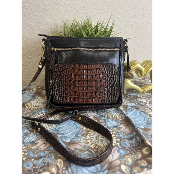 Brahmin Cleo Melbourne Croc Pecan Brown Crossbody Bag Purse - Picture 1 of 16